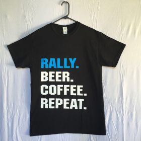 Rally Beer Coffee Repeat T-shirt Front Design
