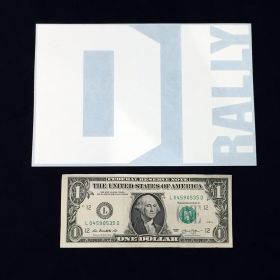 DIrally Rectangle Decal - Big / White (with Dollar for Scale)